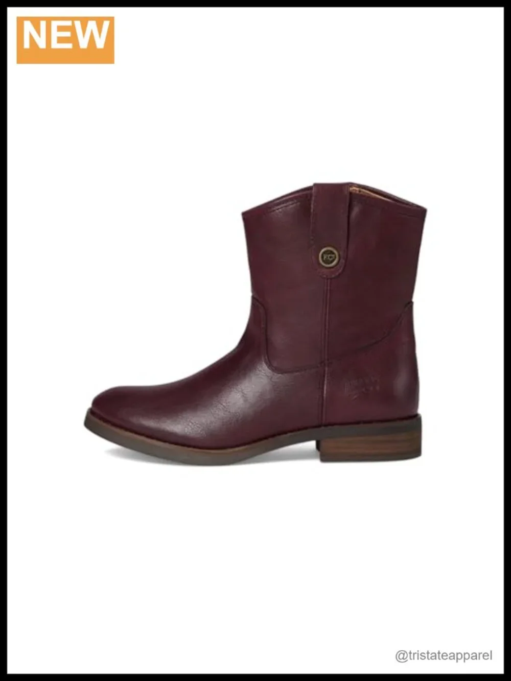 Women's Ankle Booties Round Toe Block Heel Pull-On Leather Look